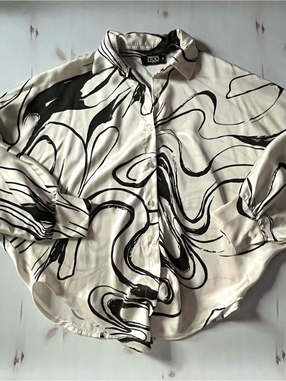Black & Cream Swirl Button-Up Blouse